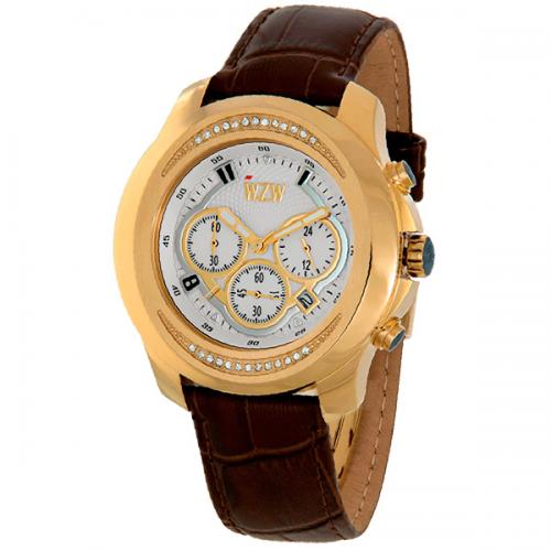 Relógio WZW Feminino Dourado com Strass Pulseira em Couro- Ref 7282