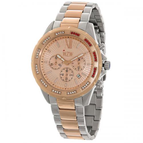 Relógio WZW Feminino Aço com Strass Pulseira em Aço Mista- Ref 7256