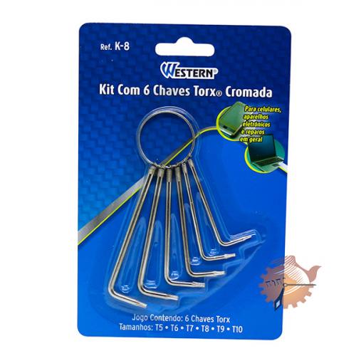 Kit com 6 Chaves Torx Cromada Western - Ref. K-8